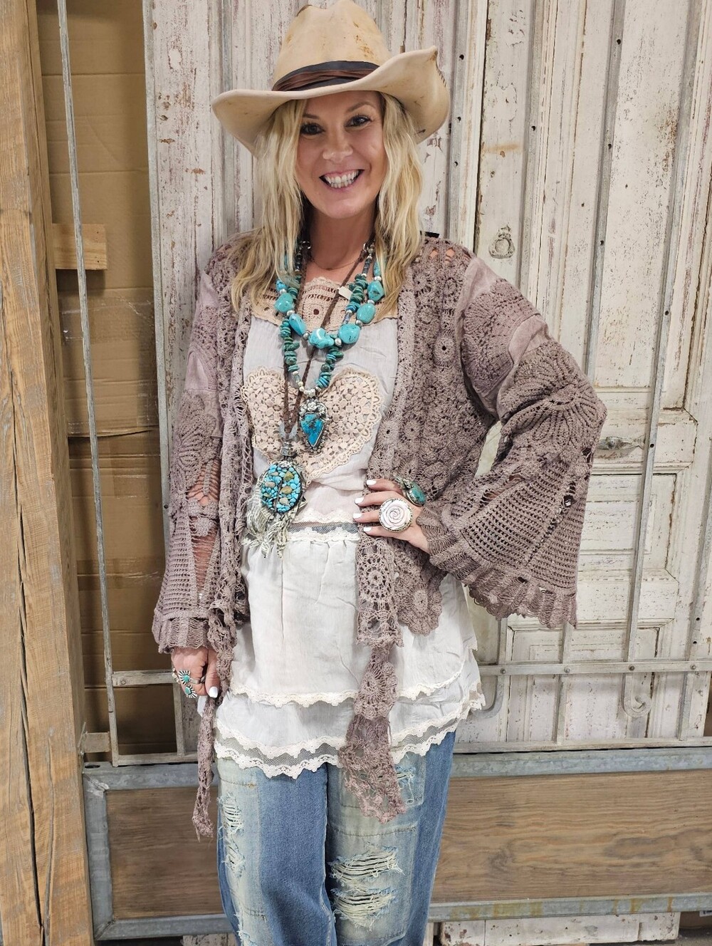 🔥BRAND NEW Desert Rose Throwover,A Rare Bird,Crochet Cardigan,Taupe,Ltd Qty - Picture 3 of 7